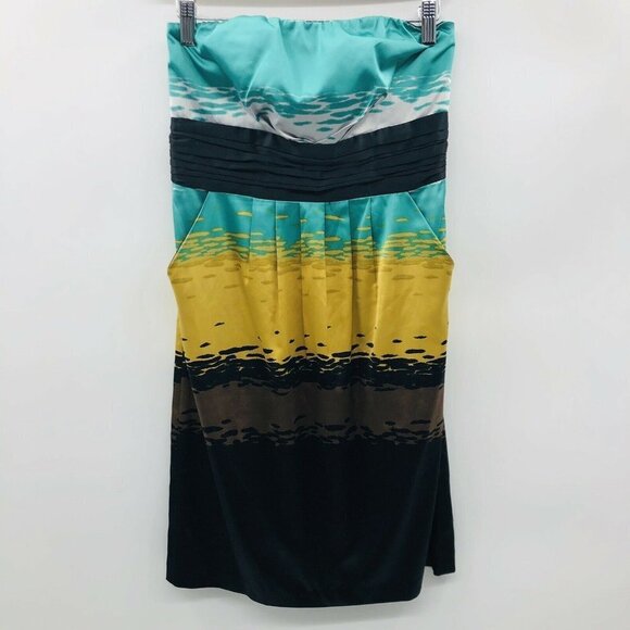 The Limited Printed Colorblock Strapless Dress 431 - Picture 1 of 7